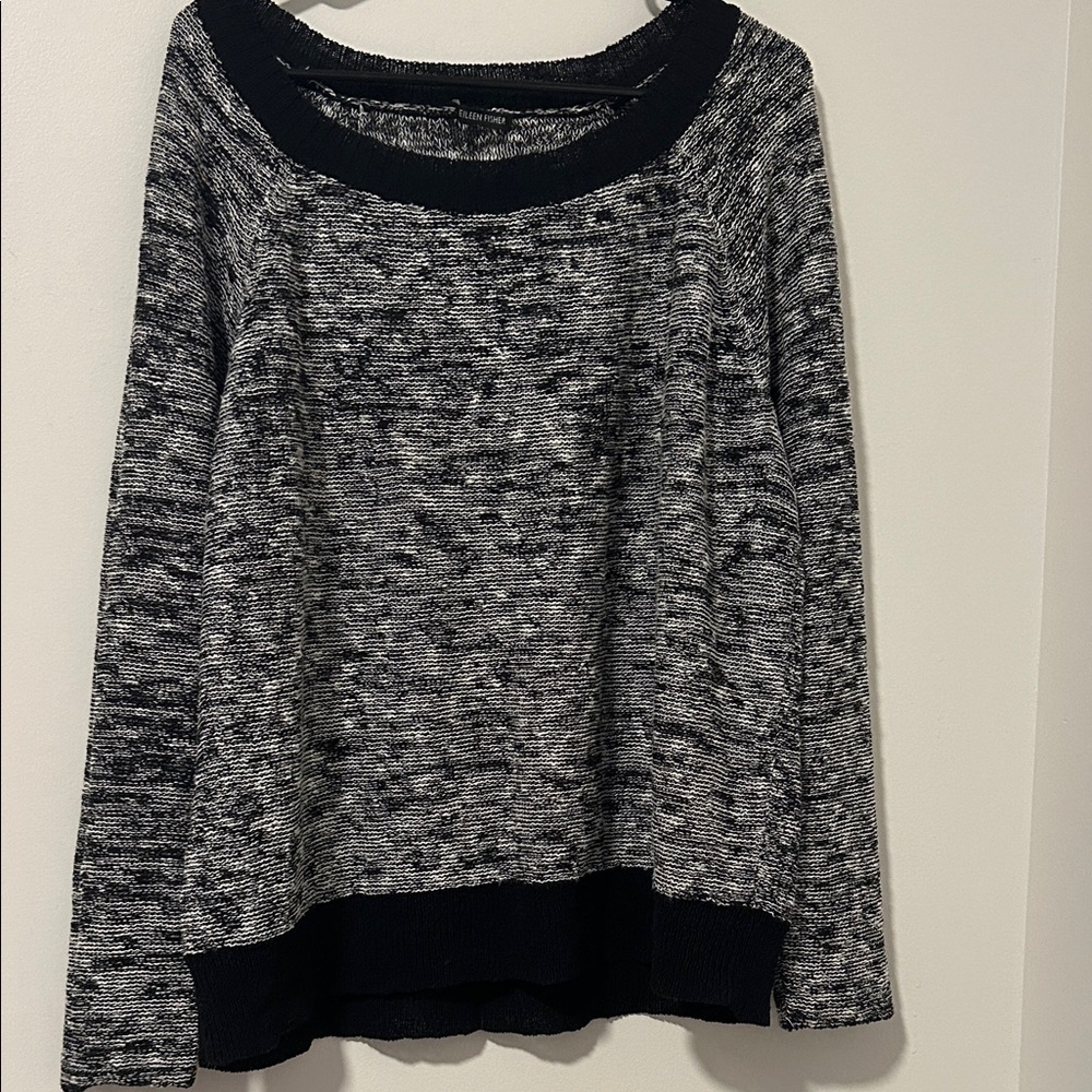Eileen Fisher Linen Cotton Blend White Black Gray Long Sleeve Sweater Size L/XL